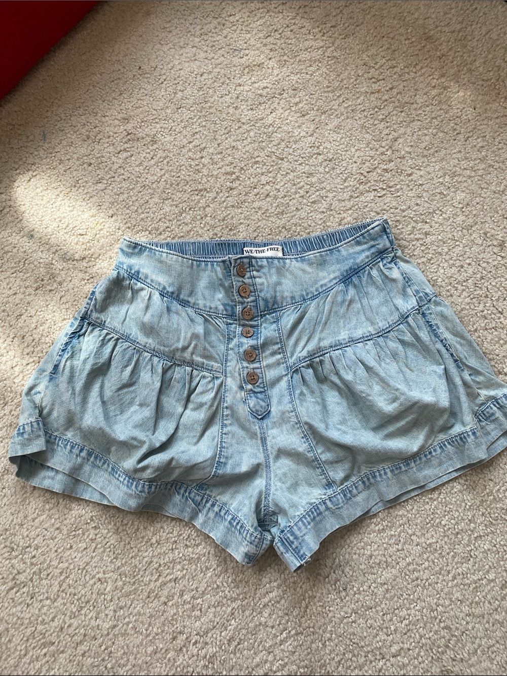 We The Free Light Wash Denim Button-Front Shorts